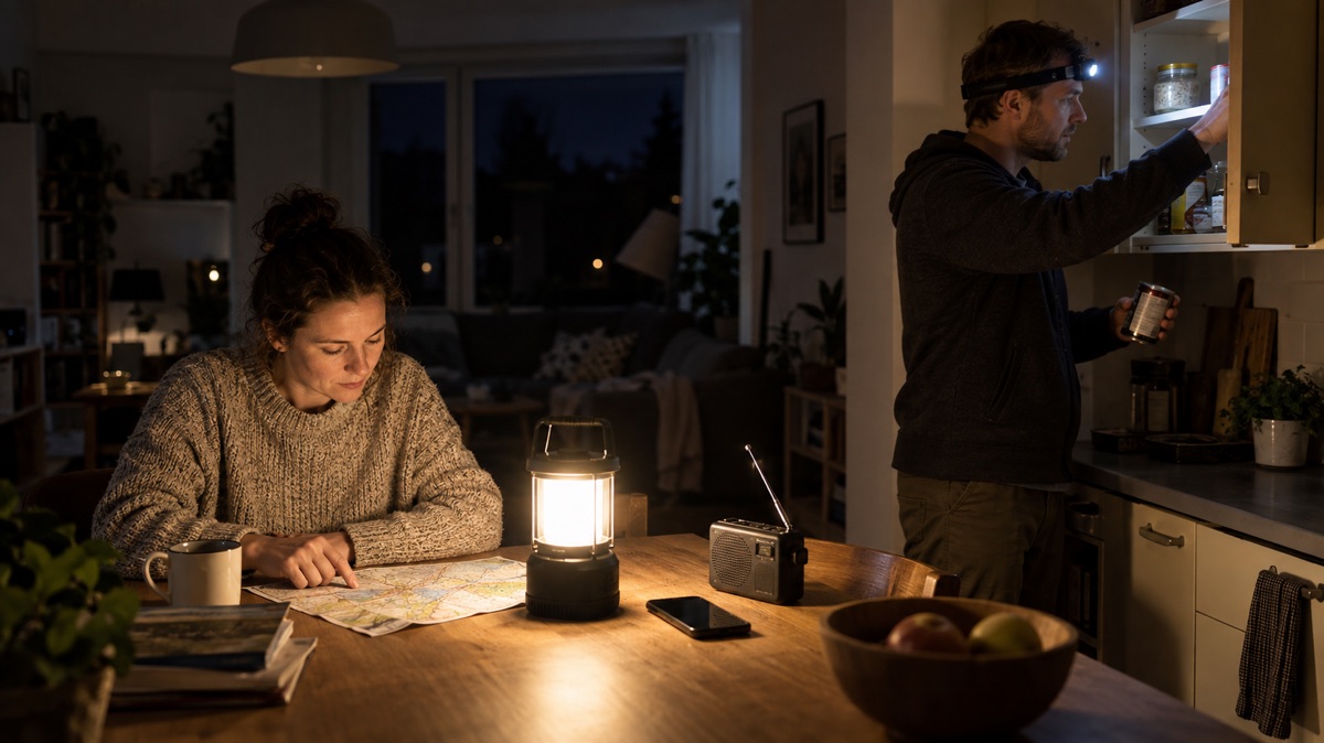 Haushalt mit getrenntem Raumlicht, Stirnlampe und Radio